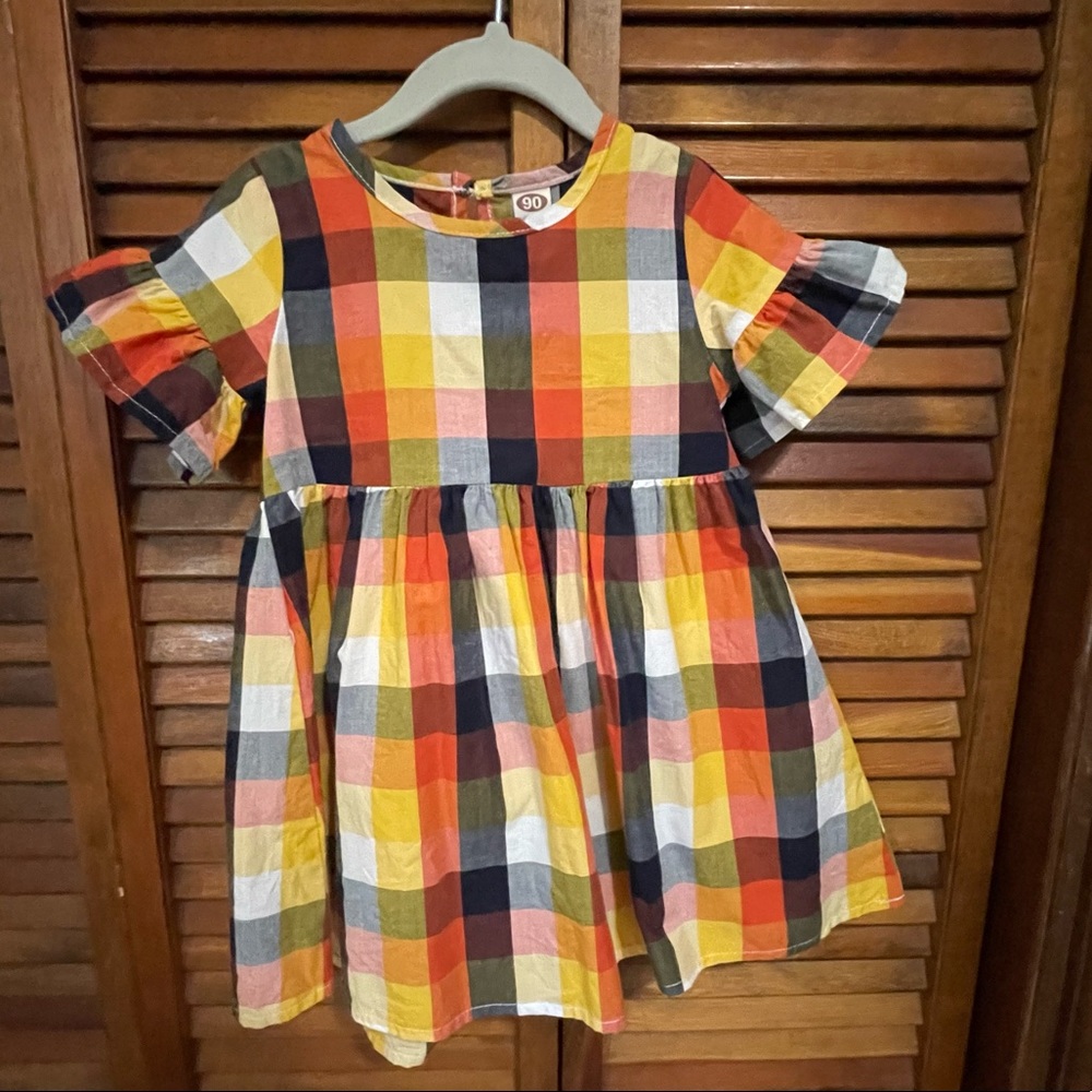 Boutique plaid ruffle sleeve dress NWOT